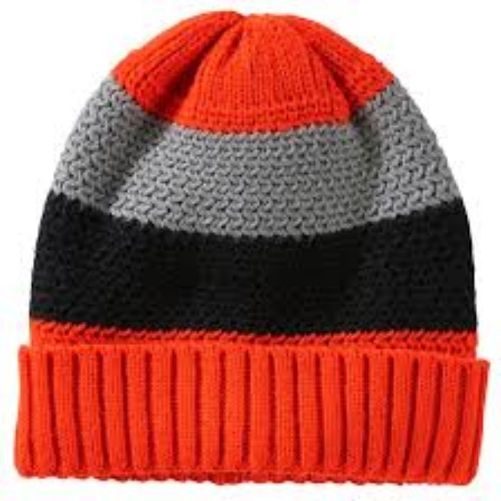 Oshkosh Boy's Orange Black & Gray Stripe Knit Toque Winter Hat Medium